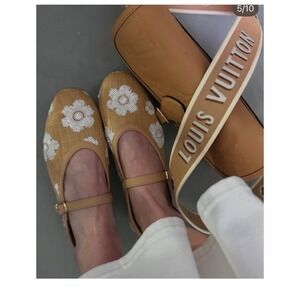 A New Day Tan Raffia Sequin Floral Mary Jane Ballet Flats Size 9.5 NEW